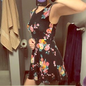 Backless Black and Floral Dress